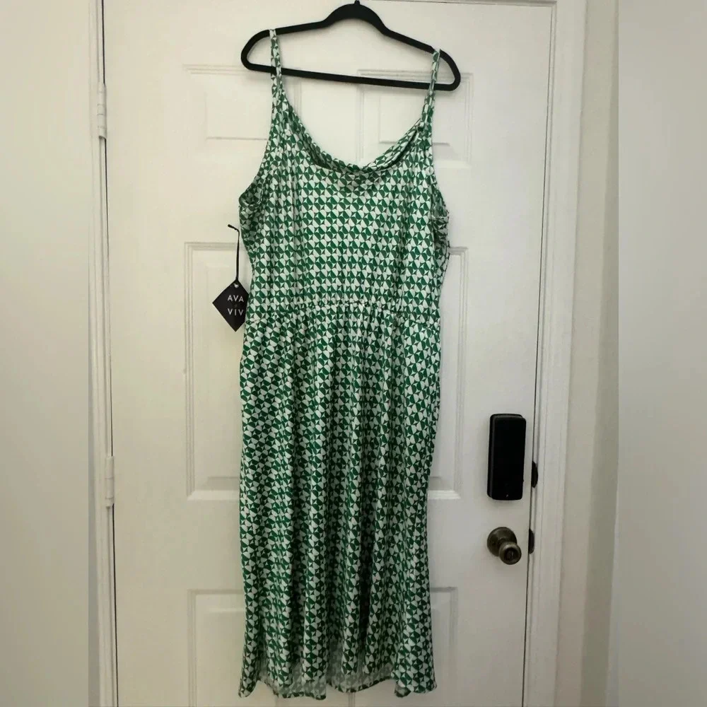 AVA & VIV Satin Graphic Spaghetti Strap Cowl Neck Rolled Hem Elastic Waist NWT - Picture 4 of 7